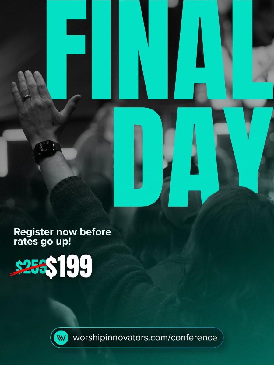 WrshpInnovators's tweet photo. Today is the final day to register for WIC26 at the $199 individual rate!

Join worship and tech leaders from across the country for practical training, hands-on access to the latest gear and technology, and face-to-face connection with the innovators shaping worship today. https://t.co/LNBaVXwNeC