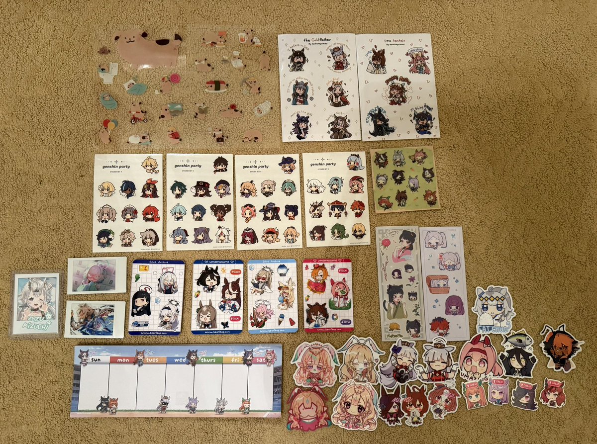 umeaino's tweet photo. my offkai haul!!! you may notice a lot of genshin and umamusume… ehe… https://t.co/Fj5KhRb2vF