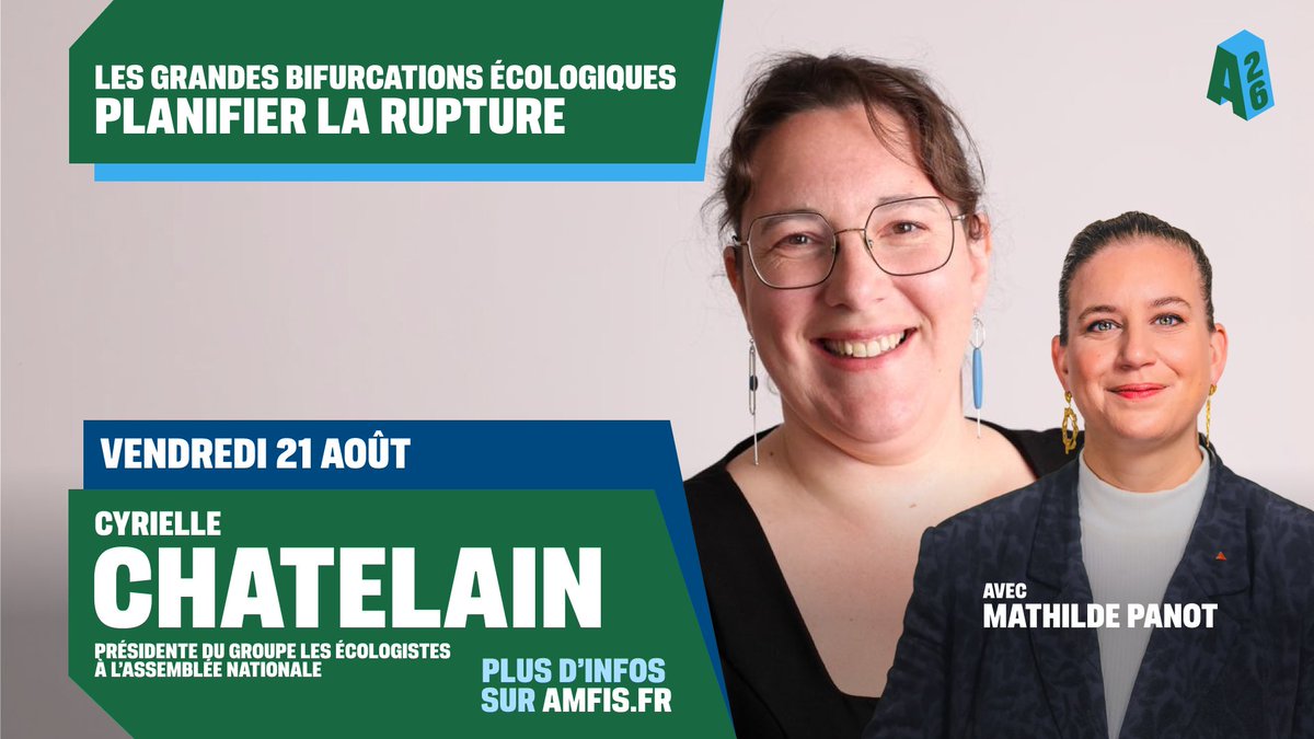 FranceInsoumise's tweet photo. AMFIS 2026 : annonce d'un nouveau temps fort !

Cyrielle Chatelain, présidente du groupe Les Écologistes à l’Assemblée nationale échangera avec Mathilde Panot, présidente du groupe LFI-NFP à l’Assemblée nationale, autour des grandes bifurcations écologiques pour planifier la rupture.

🎟️ Prenez vos places : https://t.co/wevKjaJnff