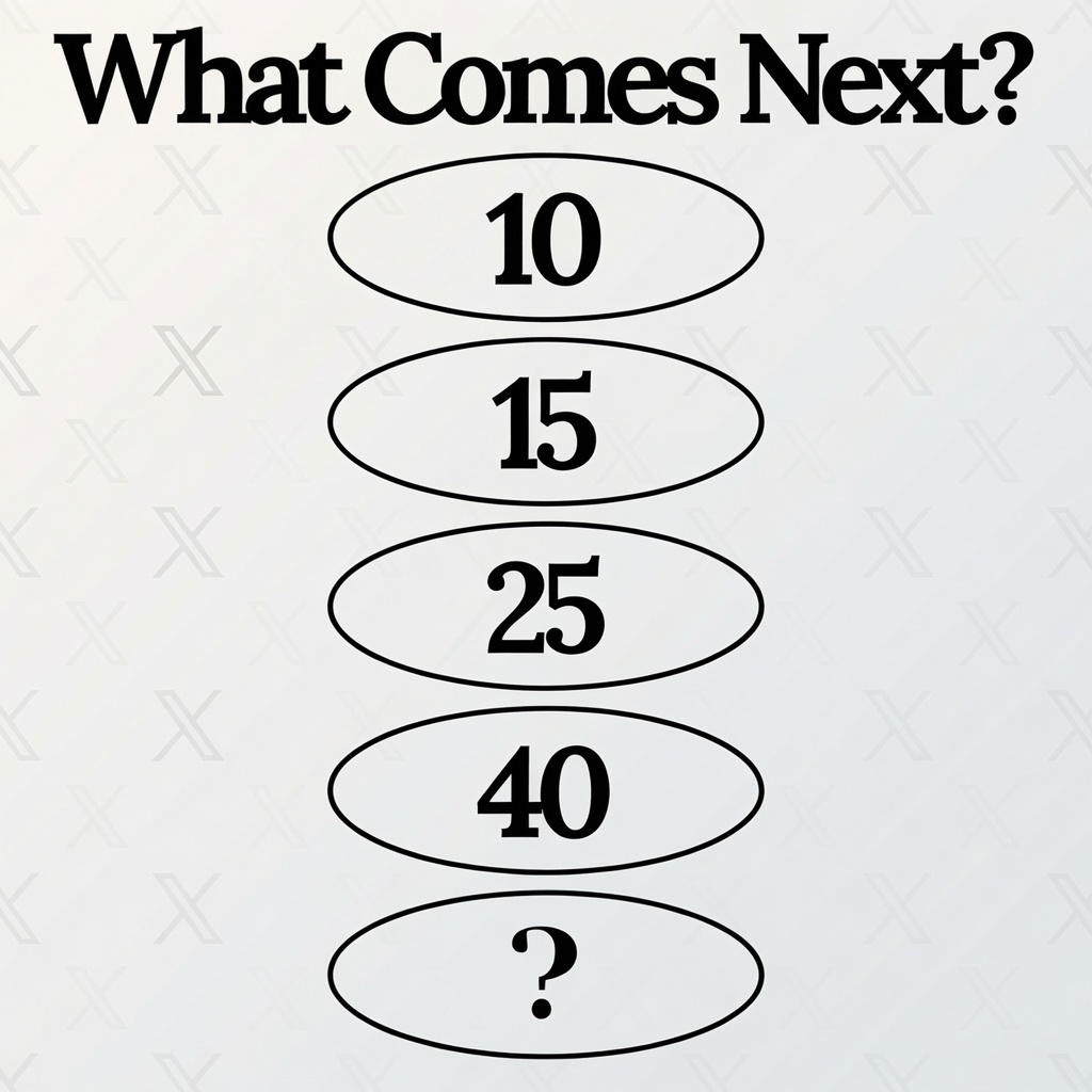 RealLonelyr0's tweet photo. What comes next? 👀

10 → 15 → 25 → 40 → ? https://t.co/bR8DYnhosi