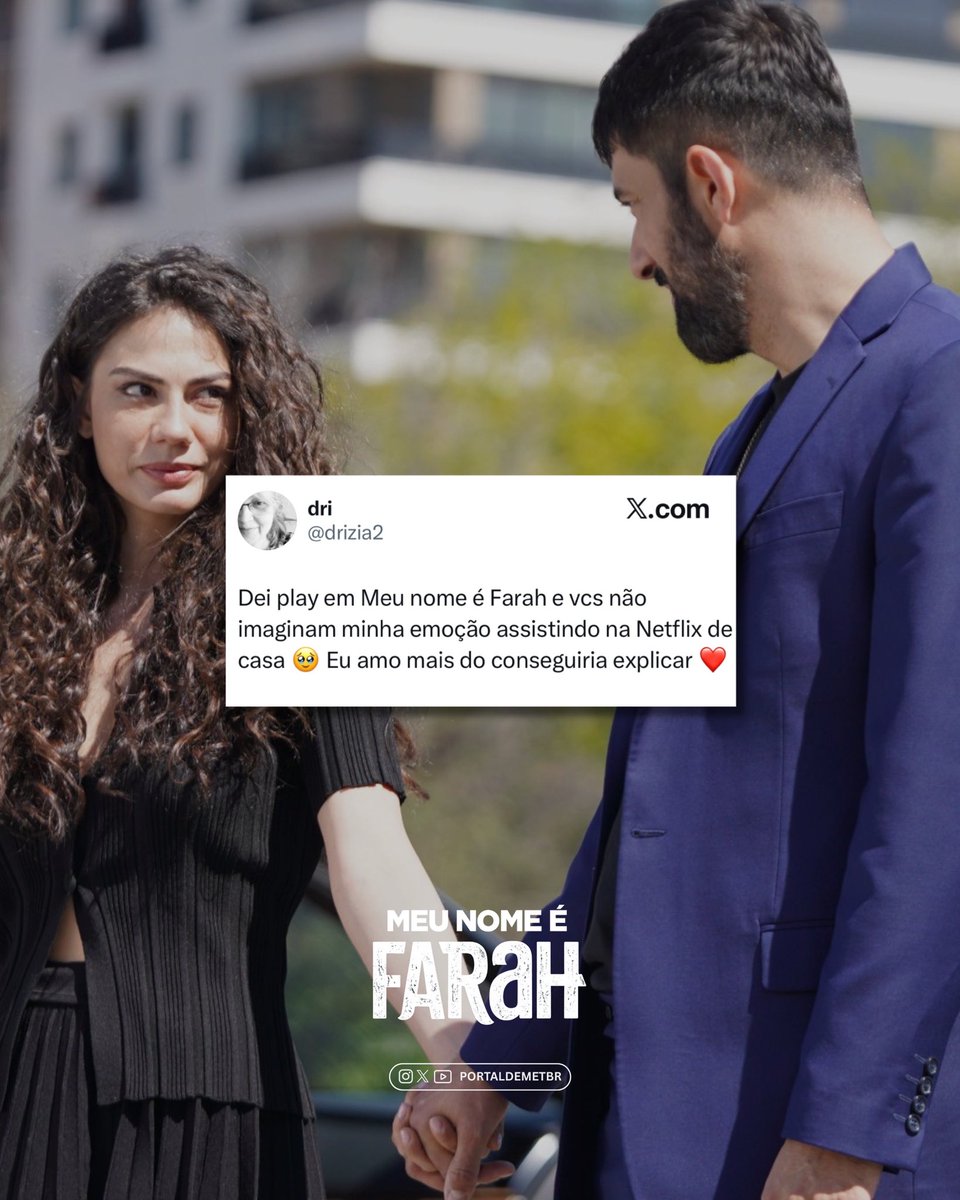 PortalDemetBR's tweet photo. 📺| “Meu Nome é Farah” tu hitou!

Em apenas uma semana desde sua estreia, a série já conquistou o TOP 1 entre as produções mais assistidas da Netflix Brasil: um verdadeiro sucesso! 🔥🇧🇷

Protagonizada por #DemetÖzdemir e #EnginAkyürek, Meu Nome é Farah vem emocionando o público com uma história intensa, forte e inesquecível. 
A 1ª temporada já está disponível na Netflix Brasil, e agora seguimos na torcida para que a 2ª temporada seja disponibilizada o mais rápido possível! 🤞✨

Muito obrigada a todos que estão assistindo, maratonando, comentando e compartilhando. O carinho e o apoio de vocês fazem toda a diferença! 🫶

#MeuNomeÉFarah #FarahNaNetflix
