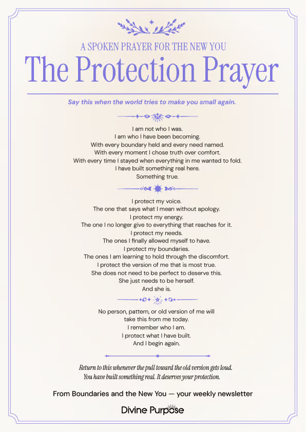 GrannyMooninVA's tweet photo. The Protection Prayer✨✨✨

A spoken prayer for the mornings when the world tries to make you small again. For the moments when the pull toward the old version gets loud. For the days when you need to be reminded of who you are before anyone else gets the chance to tell you otherwise.

Read it slowly. Say it out loud. Return to it whenever you need it.

Because you have built something real.

And it deserves your protection.