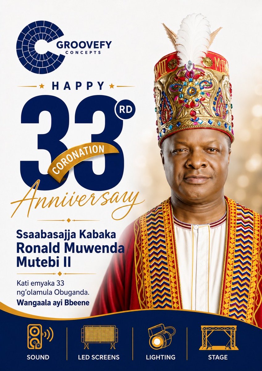groovefy's tweet photo. Today, we proudly join the Kingdom of Buganda in celebrating His Majesty Kabaka Ronald Muwenda Mutebi II on 33 years of coronation. https://t.co/JzozFEId5y