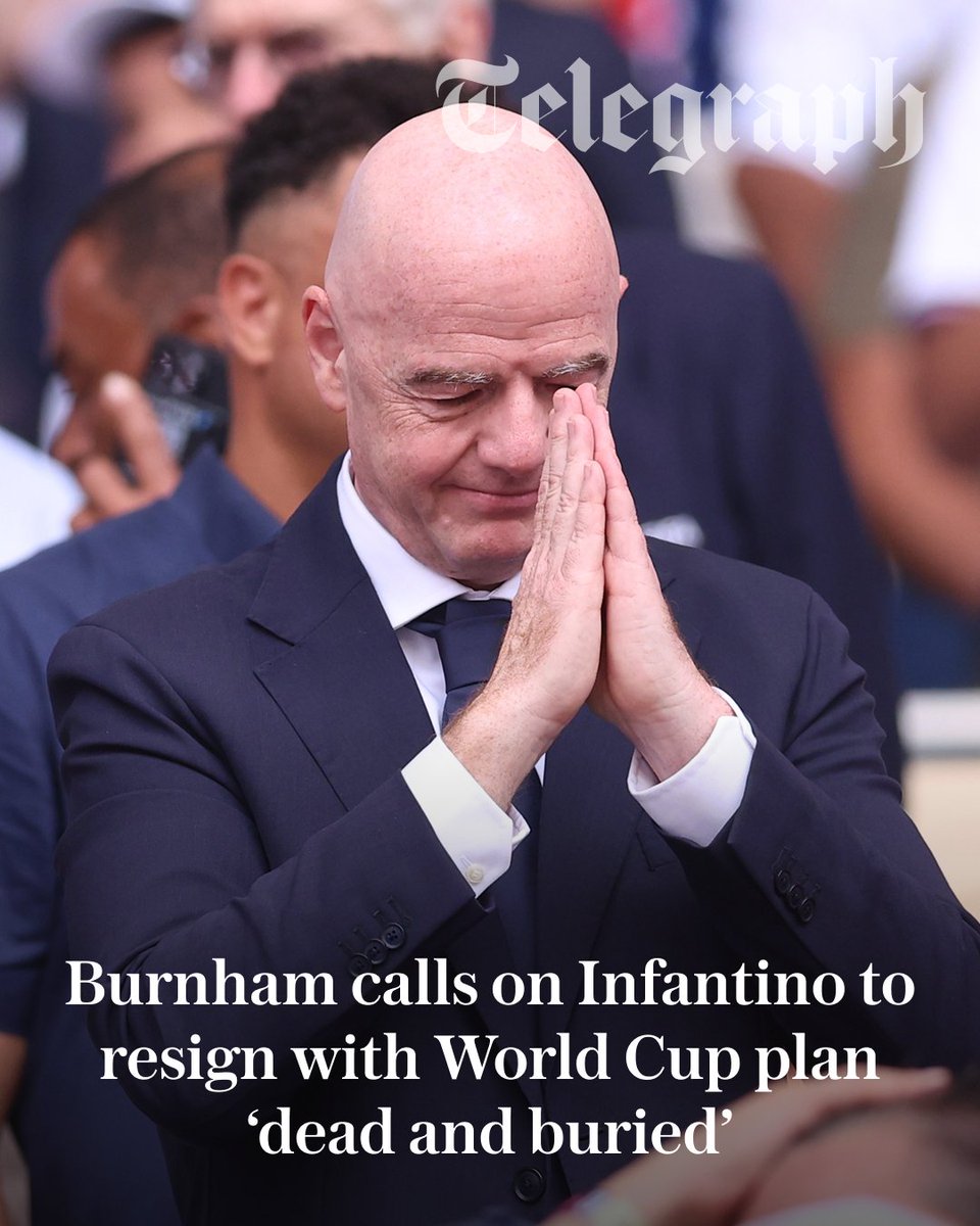 TeleFootball's tweet photo. 🚨UPDATE 🚨

Prime Minister Andy Burnham has called on Gianni Infantino to resign as Fifa president after his £15bn ($20bn) World Cup sell-off was “killed” by an international revolt

🔗:https://t.co/AoXvdgXGbP https://t.co/joPucUMR6y