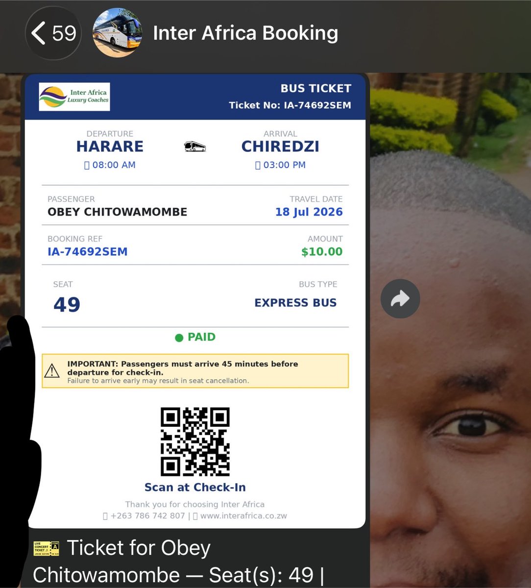 Zvoutete14's tweet photo. Boarded an Inter Africa Express bus from Harare to Masvingo a few days ago. The service was exceptional. Left Harare at exactly 8am and arrived in Masvingo at exactly 11am. I returned with the bus as well. It leaves Masvingo at 11am. 

You board it at Sunshine Bazzar Mall, along Simon Mazorodze Avenue, which is also their drop off point in Harare. It is a few kilometers from the Harare CBD. You need 50 cents to get there from the CBD if you’re using public transport.  

What they offer?. A bottle of water, a small packet of Lays, earphones to plug into their iPad/leg pad whatever it is called, free WiFi, professional staff, punctuality and convenience. All this at a fare of US$10 from Harare to Masvingo. A bargain if you ask me.

The booking process is outrageously simple and efficient. You can book a ride on WhatsApp through their number, 078 6742807 and pay through EcoCash. 

I highly recommend them.
