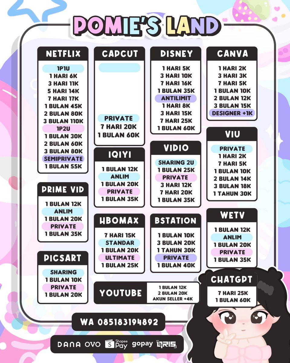 tortiyla's tweet photo. WTS WTB APK PREM MURCE FULL GARANSI HARIAN BULANAN MINGGUAN FAST

WA https://t.co/J0yHaAWVkB

NETFLIX CAPCUT DISNEY CANVA PRIME VIDEO IQIYI VIDIO PLATINUM VIU PICSART HBOMAX BSTATION WETV YOUTUBE SHARING PRIVATE PRO PLUS

#zonauang jeeolk https://t.co/FEUkQRz5gu