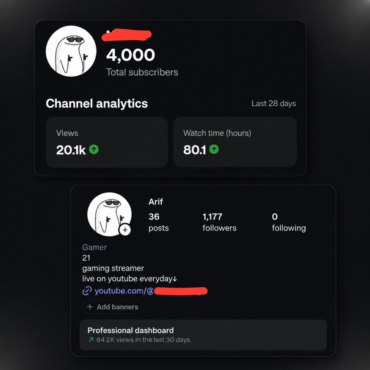 iamarlf's tweet photo. From 7,8months of being DEAD

To

100K+ total views in 16,17 days is a crazy win for me 

Ik it's not a lot but these accounts were DEAD 

I stopped posting but the same shit that worked a yeaor 2 ago still works haha

Let's get monetized asap &amp; start printing! https://t.co/zgy0JEPJsr