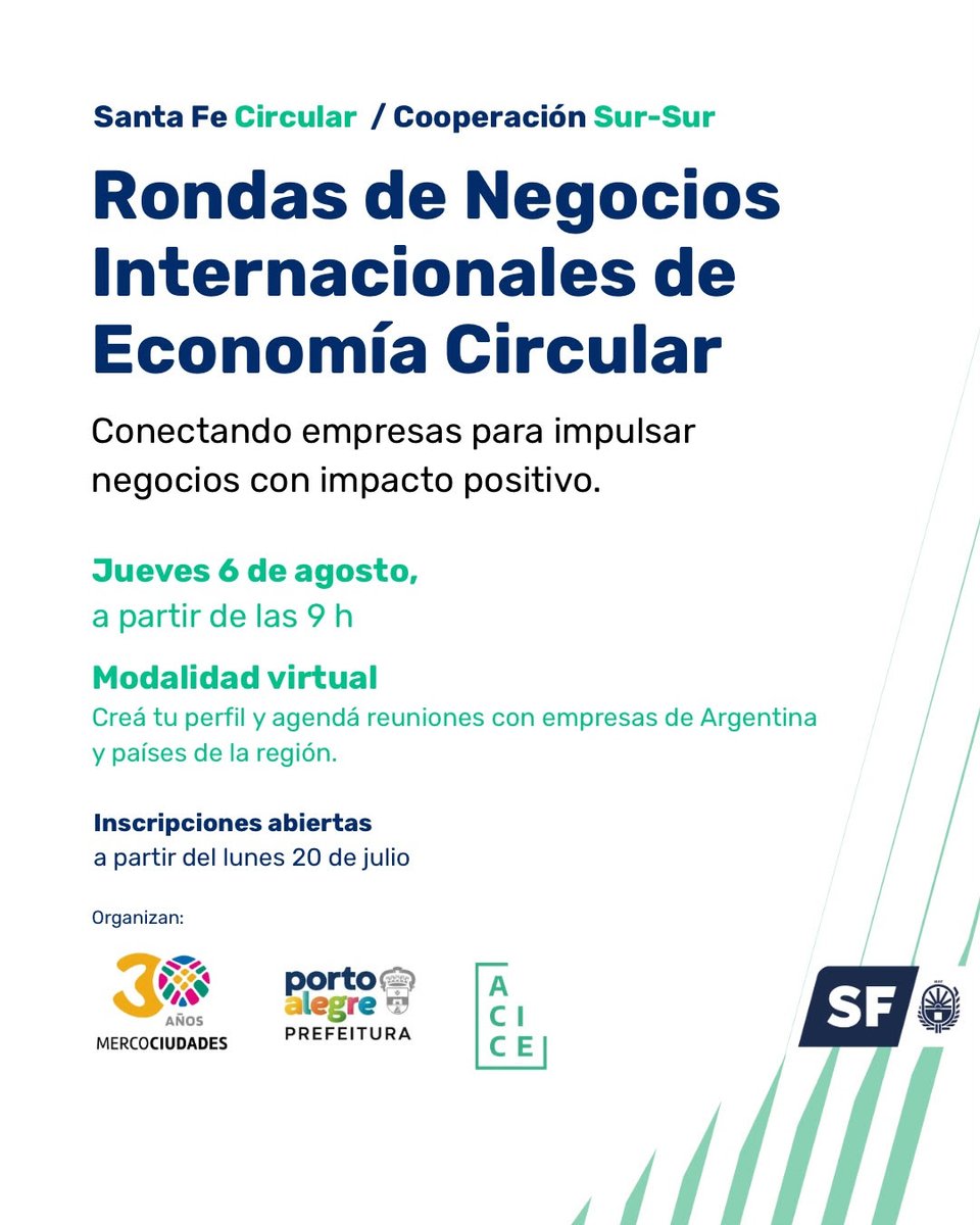 ADERSANTAFE's tweet photo. 🌎 ¿Buscás nuevos socios comerciales en el ecosistema de la economía circular?

Ya está abierta la inscripción a las Rondas de Negocios Internacionales de Economía Circular, un espacio para conectar empresas, generar alianzas y explorar nuevas oportunidades de negocio. https://t.co/neq2aWmqGh