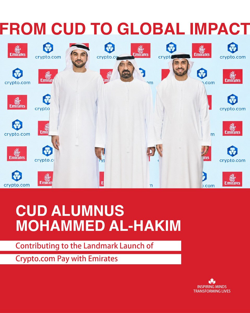 CUDUAE's tweet photo. From CUD to Global Impact: Recognizing alumnus Mohammed Al Hakim on a landmark achievement.
@cryptocom https://t.co/rvPM2BlczS