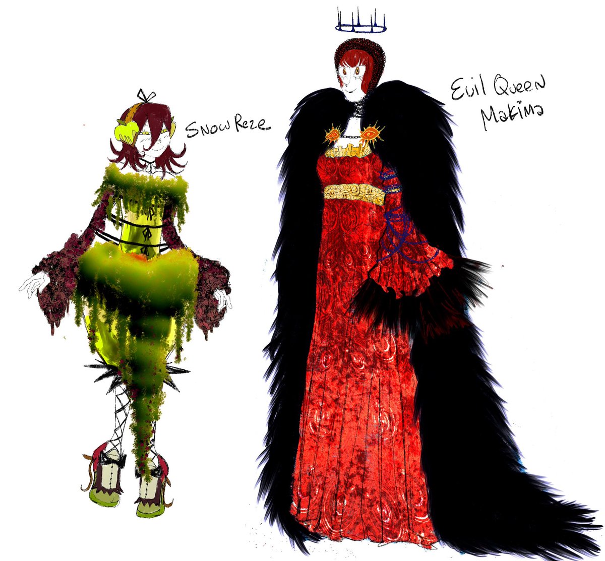 misteryurifag's tweet photo. Fairytale redesigns of Reze and Makima :) https://t.co/T2Hql03AHx
