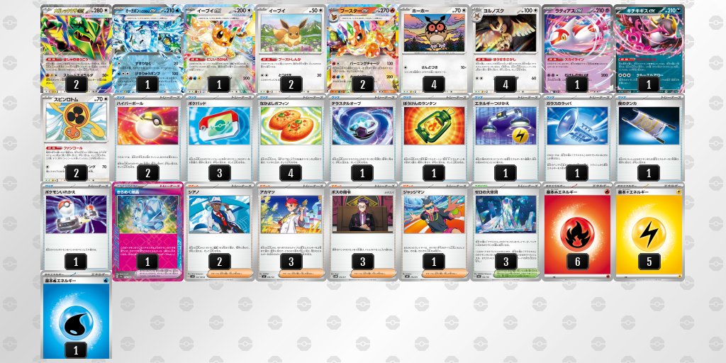 pokeca_book's tweet photo. ストームエメラルダ環境
メガレックウザexのデッキレシピを掲載しました。

想像以上の強さを見せたという声が多く、ドラパルト環境にどのような変化をもたらすのか、今後の動向に注目が集まっています。

ポケモンexとの殴り合いには強いが、非ルール系(フーディン、おまつりおんど、ヤドキングなど)にものすごく弱いデッキです。

【メガレックウザex】環境デッキレシピまとめ https://t.co/dum2dMJtB5