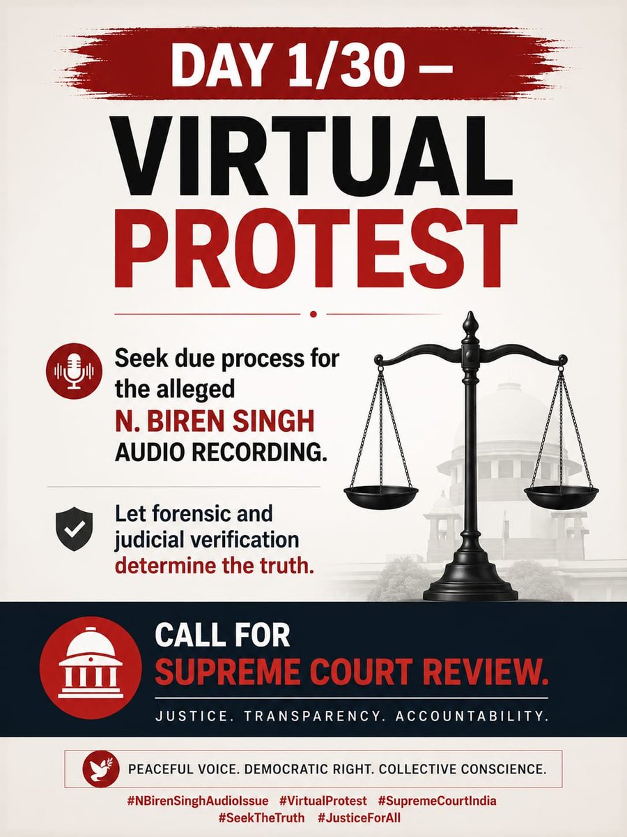 chinkukimizogin's tweet photo. Three years. Still questions. Still no clear public resolution.
The demand is simple: verify the evidence, follow due process, and let the truth be established.
#30DaysOfVirtualProtest #NBirenSinghAudioIssue #SupremeCourtIndia https://t.co/qVSBUikCw6