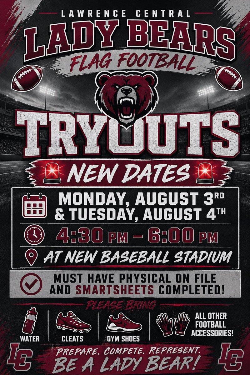 agoodenjr3's tweet photo. 🚨Tryout Date Update🚨
Tryouts will now be only 2 days, Monday 8/3 and Tuesday 8/4!
Must have physical on file and Smartsheets completed!
@lcladybearsffb
#LCBears🐻 https://t.co/q1UfYhlGO3