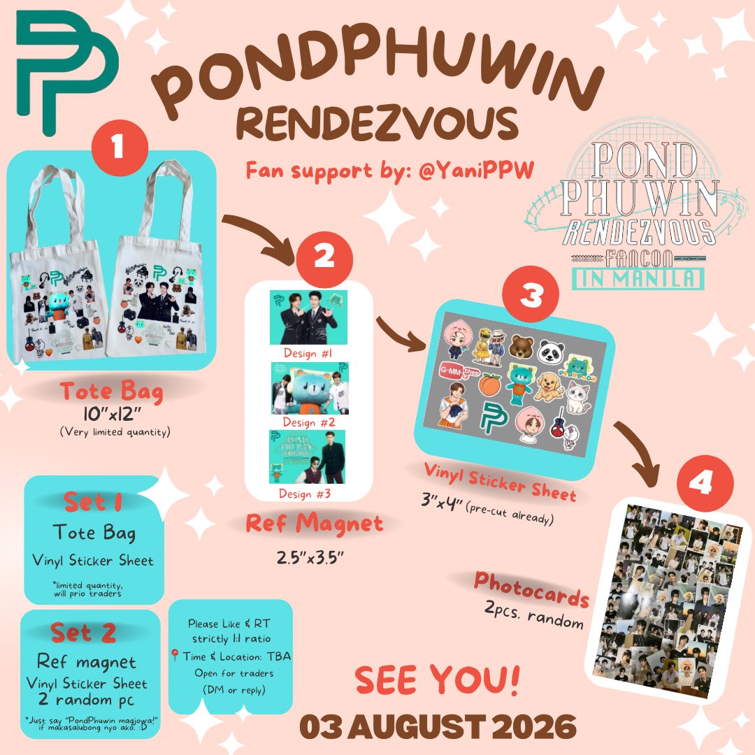 YaniPPW's tweet photo. 🎁 FAN SUPPORT BY: @YaniPPW 

Hi Filo-Narawins! 🧡🤍
To celebrate PondPhuwin Rendezvous FanCon in Manila, I will be distributing a small fan support gift set!

•Limited sets only (First come, first served)
•1:1 Ratio (1 set per person)
• Location & Time: TBA
• Open for trades! Just send me a DM
• Likes & Retweets are highly appreciated!

#PondPhuwinRendezvousInPH 
#PondPhuwin #ppnaravit #phuwintang