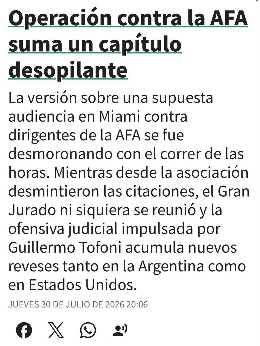 AlertaArgenta's tweet photo. ‼️ Operación contra la AFA: revelaron que todas las acusaciones contra el Chiqui Tapia eran falsas, desde la citación en Estados Unidos hasta la incautación del celular.

La presunta operación habría sido por parte de Guillermo Tofoni, recientemente denunciado en EE. UU. https://t.co/tbOjHnrQSl