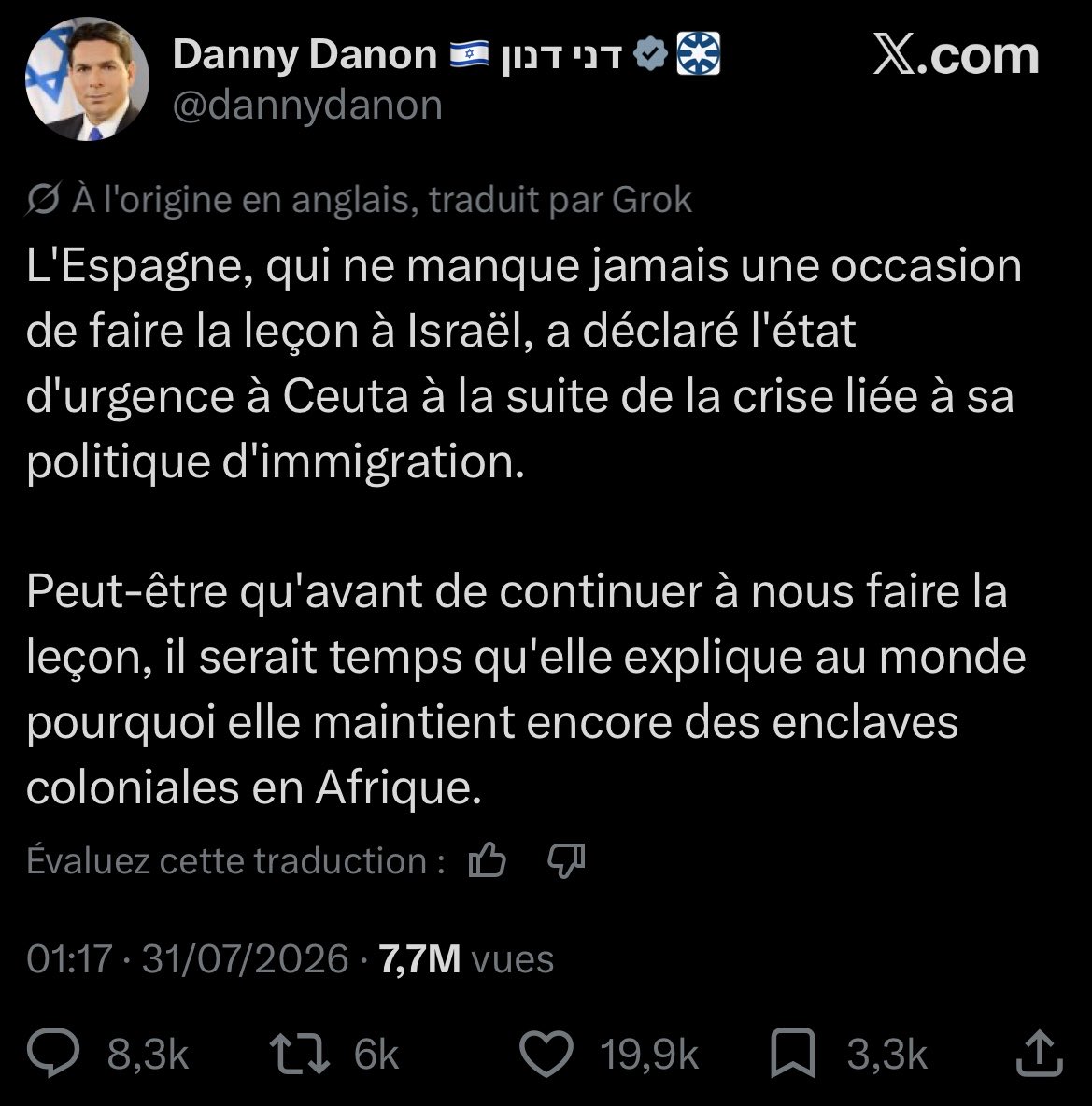 Ilangabet's tweet photo. Israël qui s’empresse de récupérer le drame ayant causé 57 morts à la Ceuta pour taper sur l’Espagne qu’ils osent traiter de colons (🤡)

« Eh bien, ça commence à être assez clair, tout ça. » commente le ministre des transports espagnols.

🤔🤔🤔 https://t.co/0H2vb59fnR