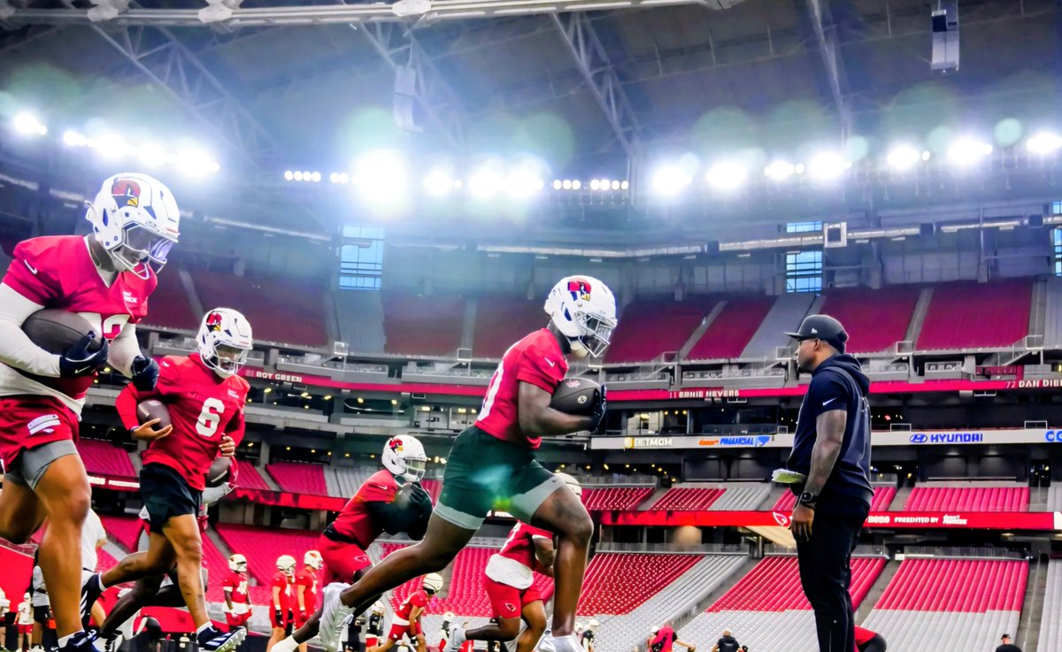 theGLgrind's tweet photo. Through the first week of training camp, Tyler Allgeier has been getting a majority of the work with the first team offense with Jeremiah Love getting the rest. 

The Cardinals will be easing Love into the mix but the team has a deep RB room with James Conner and Trey Benson still in the fold.