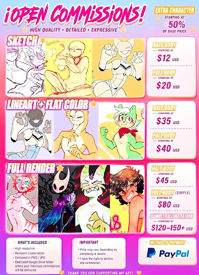 ChilitoShine's tweet photo. ✨ Updated Commission Sheet! ✨

Please check the new prices below.
Sharing and retweets are greatly appreciated! σ(*´∀｀*)✨️💕

#commissionsopen #digitalart #furryartist #artcommission https://t.co/DHLVGihVkE