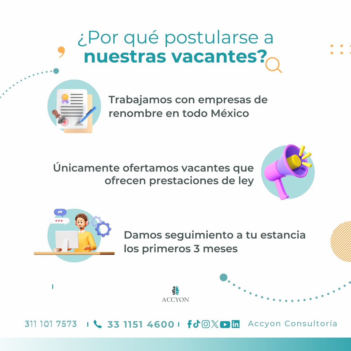 Accyonconsul's tweet photo. Recuerda que nosotros no hacemos distinción de sexo ni edad en nuestras vacantes 😉
Si deseas conocer nuestras vacantes vigentes, comunícate con nosotros https://t.co/5z1PAwWR1i