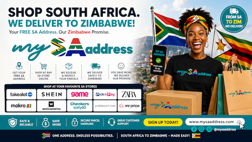 NomalisoN's tweet photo. Shop safely in you home in ZIMBABWE  from ANY South African Online store. Ship to your FREE virtual SA address and we will deliver safely to Zimbabwe.

Get a FREE Virtual Address here:  https://t.co/PFNIN2ujQp https://t.co/rOmoz9jQ9E