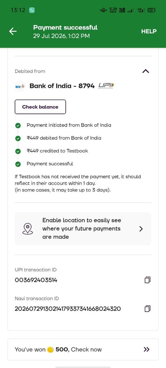 mkumarji12348's tweet photo. @Testbookdotcom
@Testbookdotcom

Paid ₹449 for Yearly Pass on 29 July. UPI payment was successful, but the website shows "Failed". Pass not activated and no refund received. Support ticket was closed without resolution.

Please activate my Pass or refund my money. https://t.co/CWqvVXtg7Y