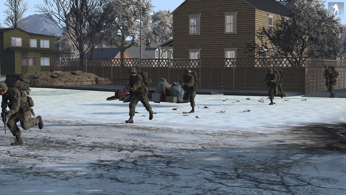 Yukari112238's tweet photo. NSS squadron takes on the role of U.S. Army Rangers, resisting Soviet invasion in Seattle and covering the evacuation of civilians. #ARMA3 #ArmaReforger #WorldinConflict https://t.co/bRQjCINIH6