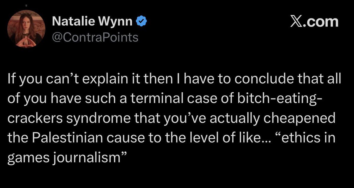 pissvortex's tweet photo. Honest answer: It’s not because you’re saying anything pro-Israel, it’s because you’ve spent the last 3 years tut-tutting the “infeasibility” of anti-zionism and criticizing it as irrational, childish outbursts that contribute to antisemitism (which is what you say about any politics to the left of Hillary Clinton).

Your politics are openly anti-anti-zionist. Now, if only there were a more concise word for this.