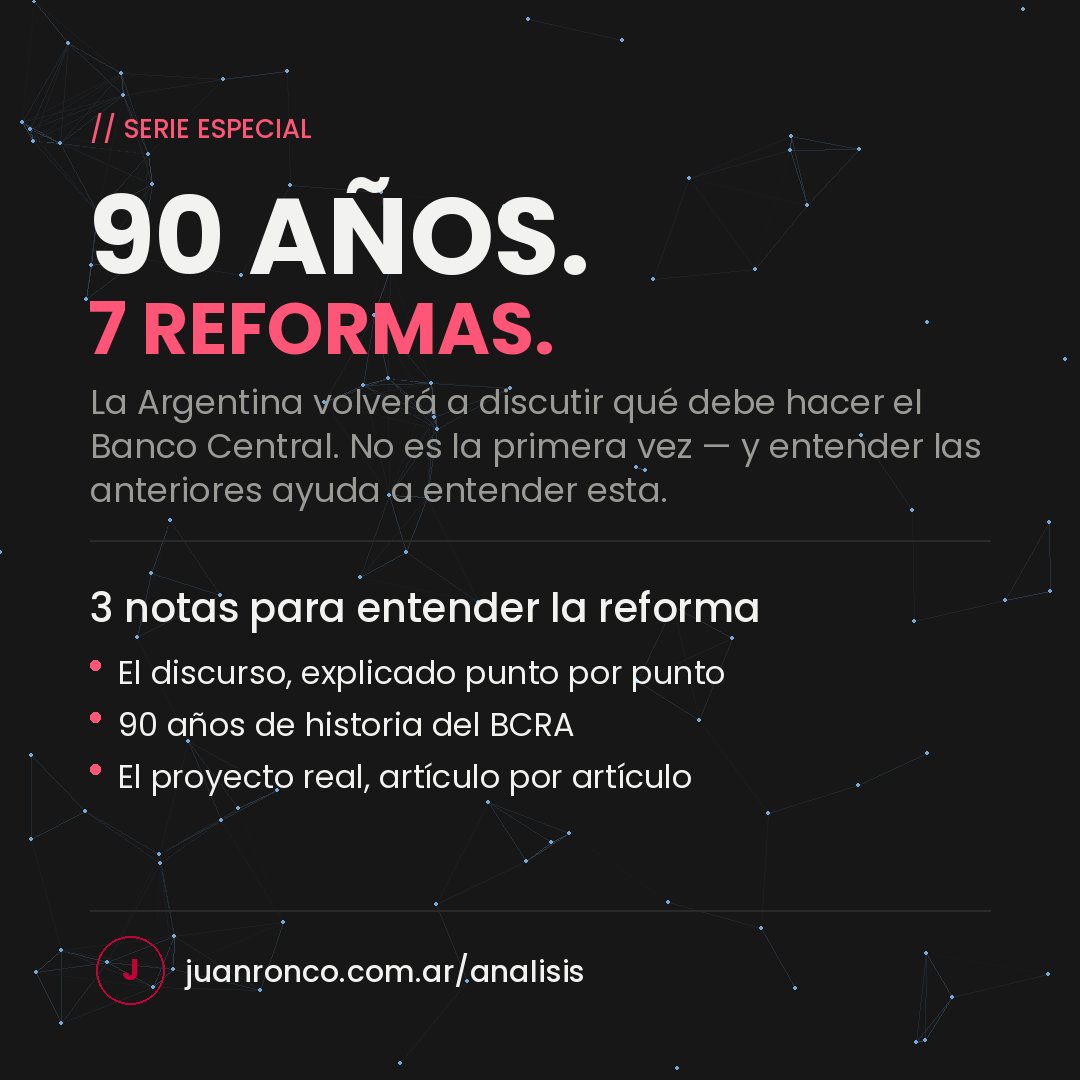 jotaronco's tweet photo. La Argentina volverá a discutir qué debe hacer el Banco Central.

No es la primera vez: la norma que lo rige ya cambió 7 veces en 90 años.

🧵

#BCRA #ReformaBCRA #AnálisisPolítico #ComunicaciónPolítica https://t.co/Fa4IVKUzFQ