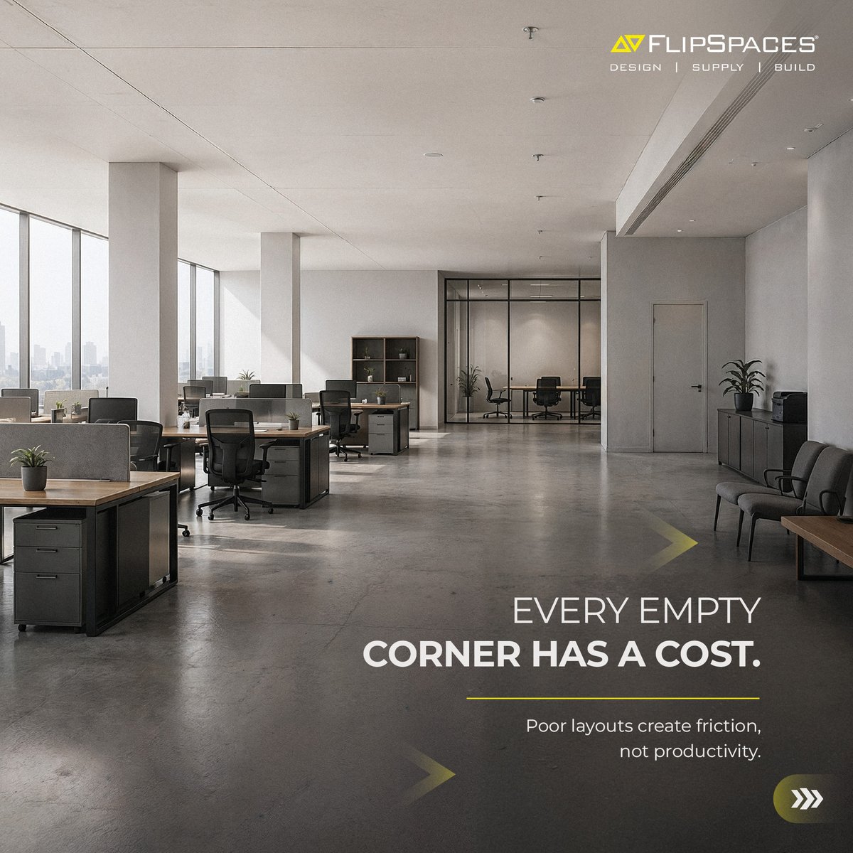 Flipspaces's tweet photo. Empty corners are missed opportunities.

Every square foot should work as hard as your team does. Smart workplace design turns space into productivity.

#FlipspacesDesignLabs #WorkplaceStrategy #OfficeDesign https://t.co/jXfN3eASUa