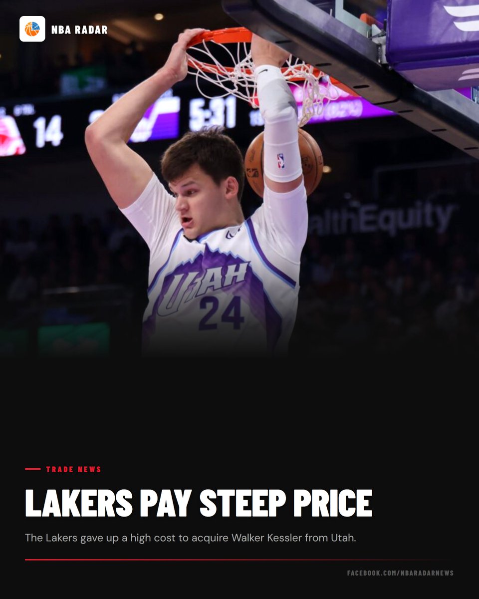 NBA__Radar's tweet photo. The Lakers paid a steep price to get Walker Kessler from Utah, but they're apparently convinced he's worth every bit of it. Front offices in Vegas are already buzzing about whether that gamble will actually pay off.
#Lakers #Jazz #WalkerKessler https://t.co/gGGgHsGbc4