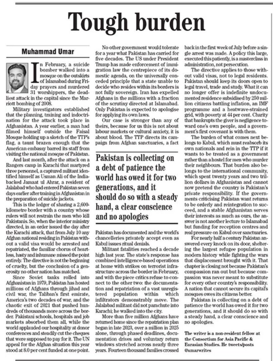 umarexplains's tweet photo. https://t.co/QwRQJeyrIb

Pakistan is collecting on a debt of patience the world has owed it for two generations, and it should do so with a steady hand, a clear conscience and no apologies. @thenews_intl @geonews_english https://t.co/RTDvlhsFUx