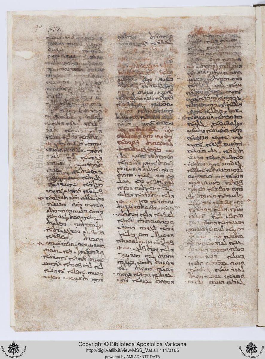 Ps_Theophorus's tweet photo. این نسخه‌‌یِ قرنِ شِشُمی (۵۲۲ م.) از شِعرایِ مار اِفرِم درباره‌یِ ایمان رو می‌دیدَم که تو کتابخونه‌یِ واتیکانه. گُفتَم احتمالاً یکی داشته می‌خونده، دَستِش خورده به لیوانِ آبی، چیزی و ریخته رو کتاب.
بَعداً دیدَم براک نوشته حینِ انتقال از مِصر به واتیکان، افتاده تو نیل! https://t.co/F4efrtGsTq
