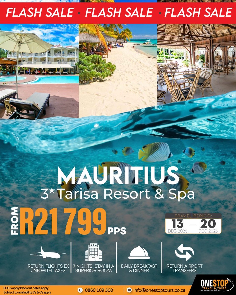 OnestoptravelT's tweet photo. Limited Seats available!
Book your Mauritius Tropical holiday before it’s too late.
#onestop #travel #fyp #mauritius https://t.co/3RBcBPZ9qa