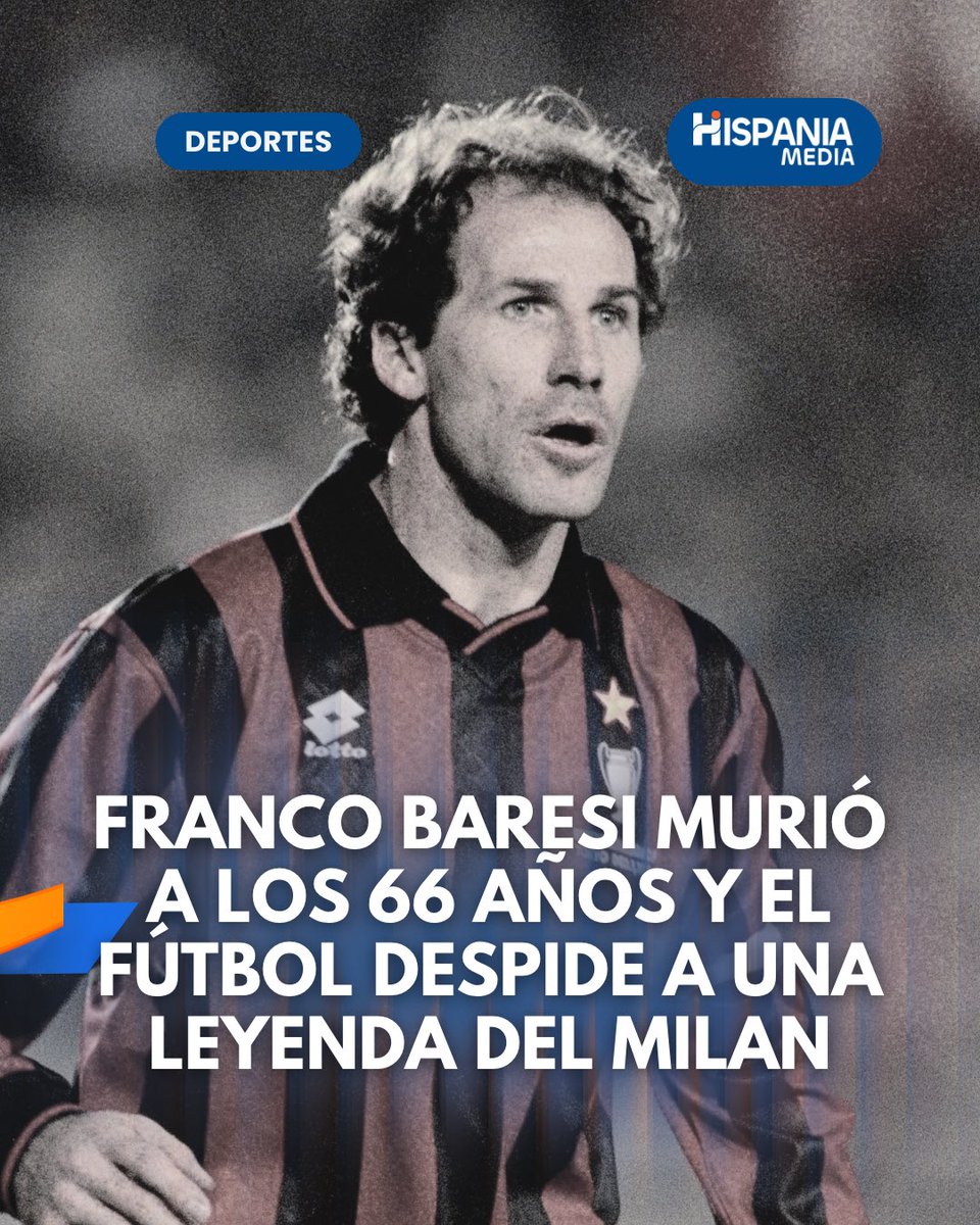 HispaniamediaTv's tweet photo. El mundo del fútbol está de luto tras el fallecimiento de Franco Baresi, histórico capitán del AC Milan y campeón del mundo con Italia en 1982, a los 66 años. El club italiano confirmó la noticia este viernes. 

Baresi dedicó toda su carrera profesional al Milan, donde disputó más de 700 partidos y conquistó 6 títulos de la Serie A, 3 Copas de Europa/Champions League, además de múltiples trofeos internacionales. Su liderazgo y fidelidad al club lo convirtieron en uno de los mejores defensores de todos los tiempos. En reconocimiento a su legado, el Milan retiró para siempre el dorsal número 6, un honor reservado para las mayores leyendas de la institución. 

En 2025, Baresi fue sometido a una cirugía para extirpar un nódulo pulmonar y posteriormente inició un tratamiento. Según medios italianos, falleció tras una larga batalla contra la enfermedad. Su partida ha provocado una ola de homenajes de clubes, excompañeros y aficionados de todo el mundo, que hoy recuerdan a uno de los grandes íconos del fútbol italiano.