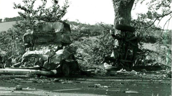 Hannyhas's tweet photo. #Remembered 31/7/1975, Fran 0`Toole, 27,  Brian McCoy, 33, (Protestant) &amp; Tony Geraghty, 23. Musicians with The Miami Showband murdered (shot) by UVF terrorists. Their minibus was stopped at night on A1, Newry, (Banbridge-Dublin) Bomb being planted exploded. 2 murderers died #OTD https://t.co/xScuPTQ3rd