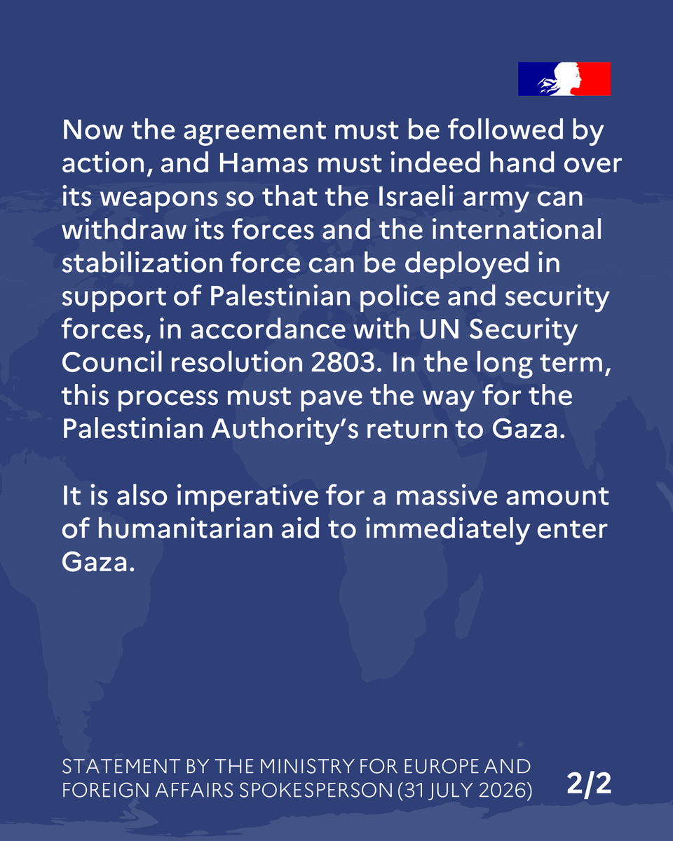francediplo_EN's tweet photo. #Israel/ #Palestine | Announcement of Hamas disarmament agreement https://t.co/XPktZhogAi