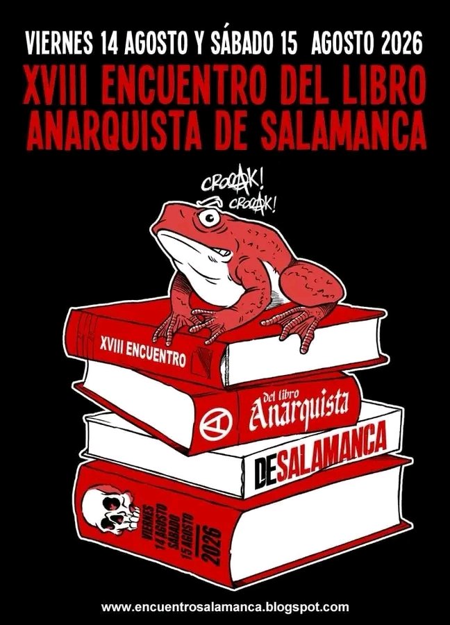AitGijon's tweet photo. Compartimos con vosotrxs las  jornadas del libro Anarquista de Salamanca. Unas jornadas muy interesantes. 

📅 Viernes 14/08  Zamora
🕒 19:30 
📍 Paseo Libertario por Zamora.

Recorrido ameno por lugares emblemáticos del movimiento libertario histórico zamorano.
Confirmar asistencia: encuentrosalamanca@gmail.com

📅 Sábado 15/08 Salamanca 
🕒 11:00
📍 Plaza de Barcelona (frente a la estación de tren)

Inicio de la feria de libros, fanzines, periódicos, revistas…

🕒 13:00 h
Presentación del libro «La Zurramba», a cargo de su autor Francisco J. Moreno.
La Zurramba es un poemario que reivindica la libertad, el apoyo mutuo y el cuidado como formas de habitar el mundo.

🕒 15:00 h
Vermouth musicalizado & pintxos veganos.

🕒 17:00 h
Charla/debate «Acceso a la cultura», por El Feo (Filmoteca Maldita).

La Filmoteca Maldita es un reconocido canal de divulgación cinematográfica creado por «El Feo». Destaca por analizar películas de culto, rarezas, animación y cine de autor, alejándose de los estrenos comerciales.

«El Feo» fue llevado a juicio por su labor en un proyecto colectivo y sin ánimo de lucro anterior llamado Zoowoman, una web que recopilaba enlaces y preservaba digitalmente películas descatalogadas y de difícil acceso.

🕒 19:00 h
Charla/debate «Cuando el alumno es basura», a cargo del colectivo Wayra.

Bibliografía y reflexión colectiva sobre experiencias de fracaso escolar y dolor infantil. Superación y retos a través de proyectos educativos libres y respetuosos, y una aproximación a esta realidad tomando como referencia la agricultura y el compostaje.

🕒 20:30 h
Presentación del libro «Jacinto Toryho: ¡Habla la revolución!».

Editado por "El Lokal", Toryho pasó de la Escuela de Periodismo de El Debate a la dirección del histórico diario Solidaridad Obrera. El libro será presentado por su autor, José Miguel Fernández Barreira.

Recordar la fascinante figura y las propuestas de este destacado militante de la CNT-FAI nos transporta a unos tiempos pasados repletos de idealistas, una generación que imaginó un mundo basado en los parámetros del bienestar común, la justicia social y la defensa de las libertades, cuando las lógicas del capital y del poder estuvieron a punto de ser derribadas.

🕒 21:30 h
Recital y flamenco: «Versos de Intramuros».

Recital de poesía en voz del autor del poemario Pájaros Azules, Santi Cobos, e interpretados al baile flamenco por Askoa Etxebarrieta «La Pulga».

En principio, durante toda la jornada del sábado tendremos la exposición "La Revolución pedagógica de Ferrer y Guardia" (Fundació Ferrer i Guardia).