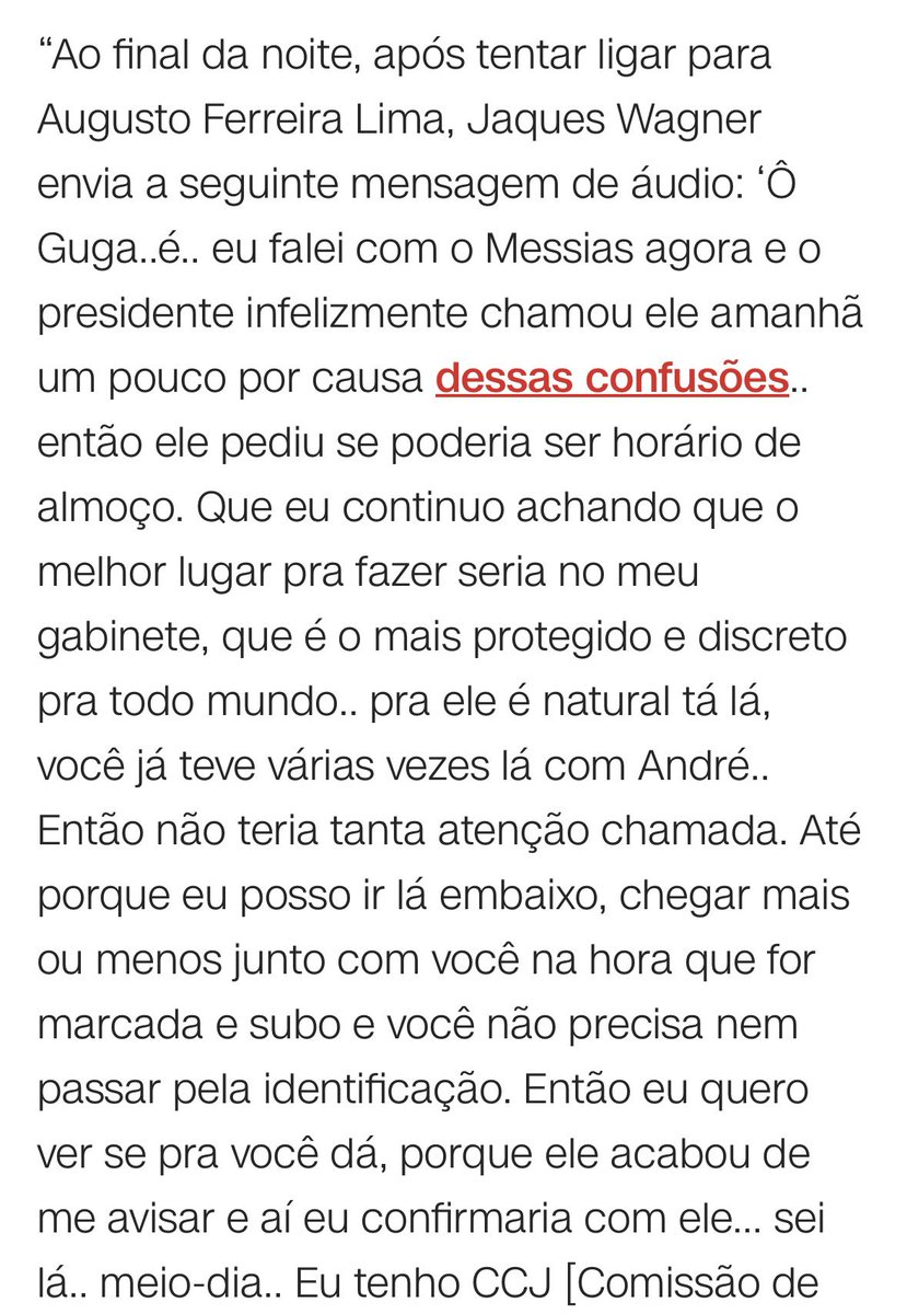 TI_InterBr's tweet photo. É extremamente grave que o ex-líder do governo Jaques Wagner usasse seu gabinete de senador como o lugar “mais protegido e discreto” para organizar reunião entre o empresário e seu amigo Augusto Lima, sócio de Vorcaro e hoje investigado por corrupção, e o AGU Messias.

Isso também torna mais claro - e mais grave - por que o Senado negou, ilegalmente, pedido do jornalista @RafaMoraesMoura, da coluna da @MaluGaspar, para ter acesso aos registros de entradas de Vorcaro nos gabinetes.

A sociedade brasileira jamais pode aceitar que o Senado Federal seja uma casa “protegida e discreta” para encontros de empresários corruptos com autoridades públicas.