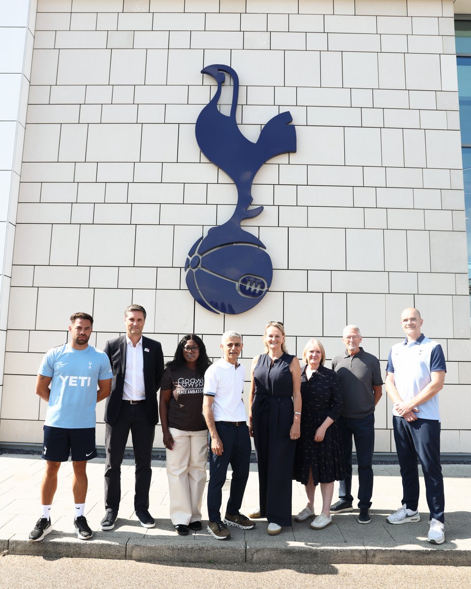 SpursOfficial's tweet photo. Mayor of London, Sadiq Khan, visited our Training Centre today where the Club was hosting the Godwin Lawson memorial tournament - an example of the summer activities standing to benefit from a £1.5m funding boost through his Violence Reduction Unit (VRU).