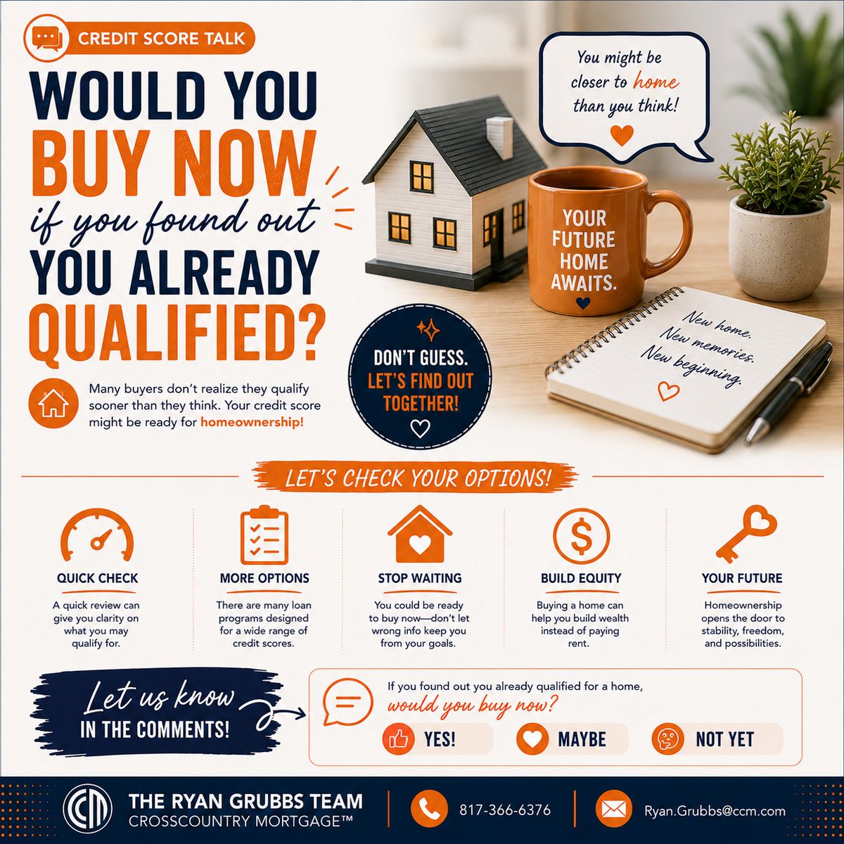 RyanGrubbsTeam's tweet photo. What if you were already closer to homeownership than you think? One of the biggest mistakes buyers make is assuming they don't qualify—without ever checking. The truth is, many home loan programs are available for a wide range of credit profiles. Contact us for more info! https://t.co/q3n1UAoA9L