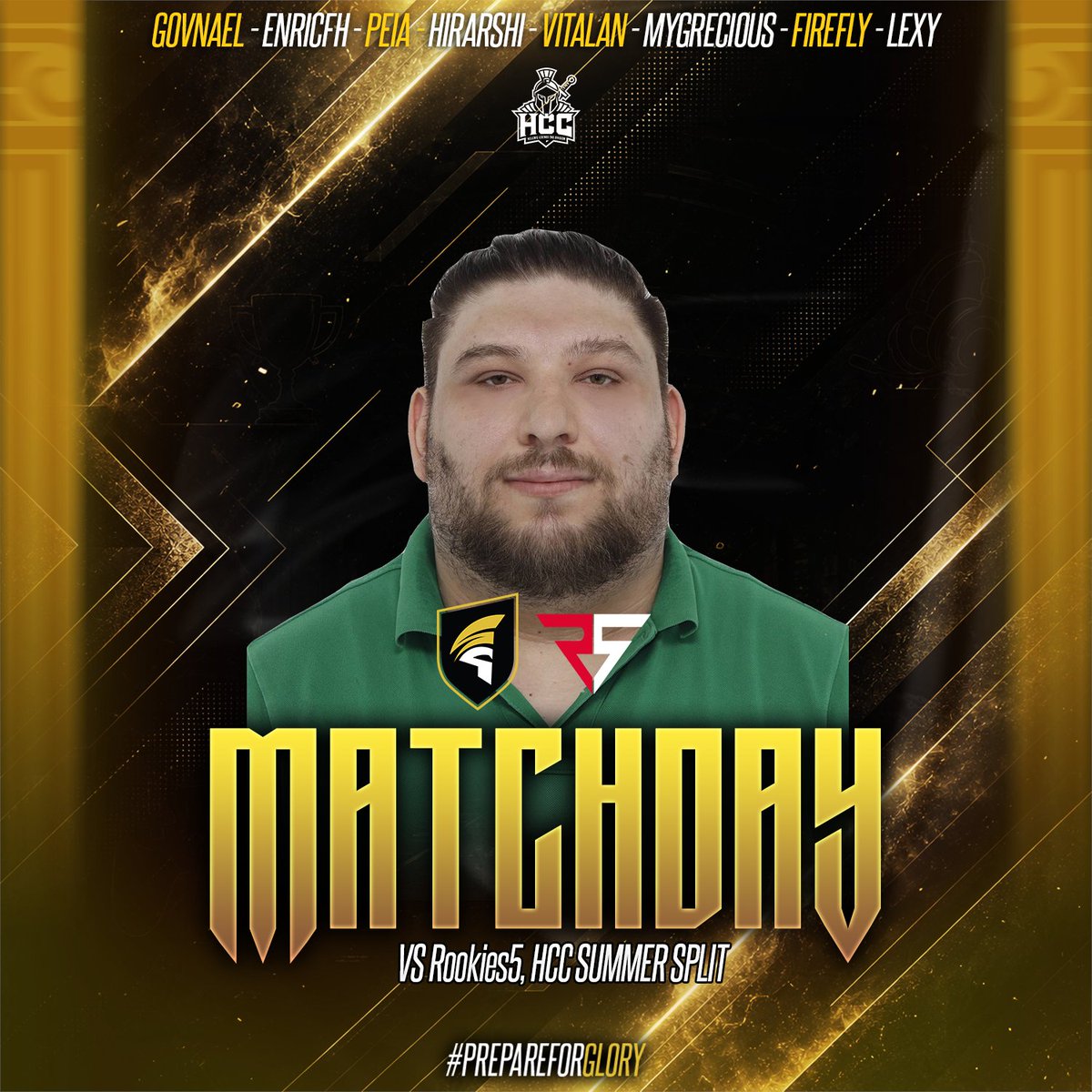 SpartansEu's tweet photo. A derby to lock playoffs!
⚔️Matchday 7
🗓️31/07/26
🆚@Rookies5Esports  
🏆@helleniclegends HCC Summer Split
🕕19:00 EEST (18:00 CET)
🎙️https://t.co/Ax8ACw9TmY
Lineup:
Govnael - Enricfh - Peia - Hirarshi - MyGrecious - CoachFirefly (HC)
#PrepareForGlory https://t.co/fuGRu4hkMl