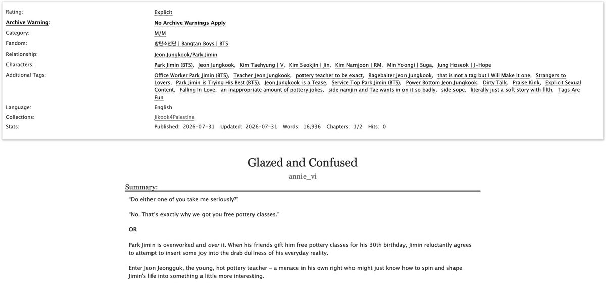 annie_vi3's tweet photo. GLAZED AND CONFUSED

• jikook fic, Part 1/2
• overworked!JM, pottery teacher!JK
• grumpy x sunshine romcom vibes
• an absurd amount of pottery jokes
• written for @jikook4plstn 🍉

https://t.co/7ymkBySJjk

a gift for @goldenfiftytwo ✨ https://t.co/daiHKO7s1x