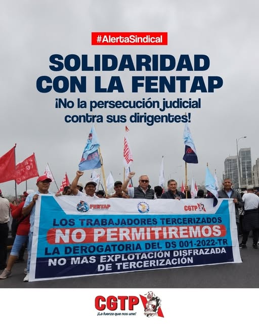 JovenCgtp's tweet photo. La CGTP denuncia la persecución judicial contra la FENTAP por exigir justicia tras un accidente laboral fatal y defender el derecho a un trabajo seguro.
#AlertaSindical #Labor #FENTAP #LibertadSindical #TrabajoSeguro https://t.co/oAziQiBy4y