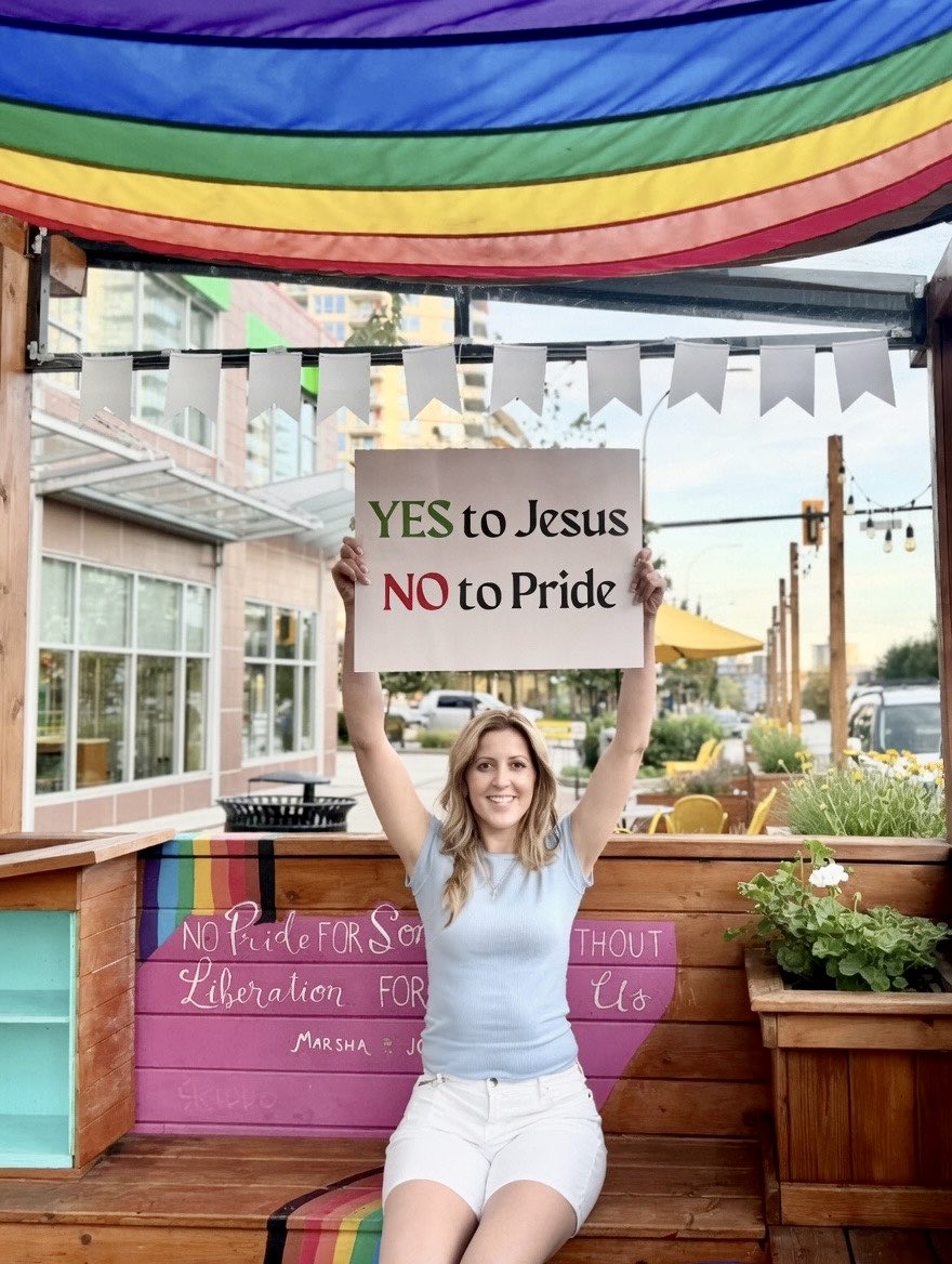 PPCNaomi's tweet photo. We all want to be LOVED. Love isn’t found in pride and hubris. The most powerful Love we can experience is when we surrender ourselves to God.

For all the Love that it claims to express, LGBT ideology is grounded in passionate detestation of Christians. It will “tolerate” other faiths, but target Christianity - the one faith that our western values are founded on. Because of Judeo-Christian values, everyone in the west has benefited from a tolerant, free society.

Our tolerant, free society is under threat. Christianity is absolutely relevant to our political discourse in order to maintain the integrity of our institutions.  I will not shy away in fear from speaking up about it.

Vote 🗳️ #TrueBlue #VancouverPride #vanpoli #bcpoli #christisking