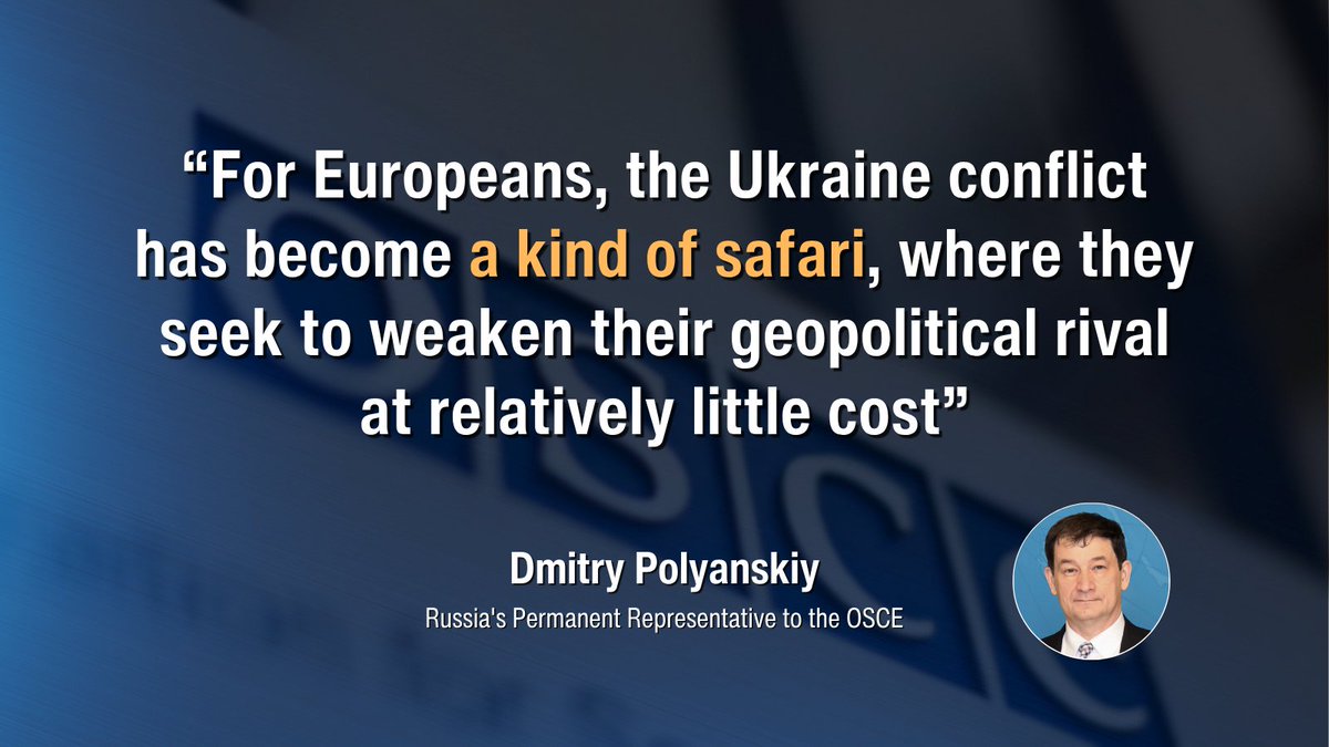 RussianEmbassy's tweet photo. 💬 Russian Ambassador to the OSCE: Western media outlets and experts are openly publishing scenarios &amp; dates for the start of a war with Russia.

This is a consistent and systematic campaign designed to shape public opinion &amp; instil a Russophobic mindset.

https://t.co/AfbzMZaV3o https://t.co/rPpaneE8yy
