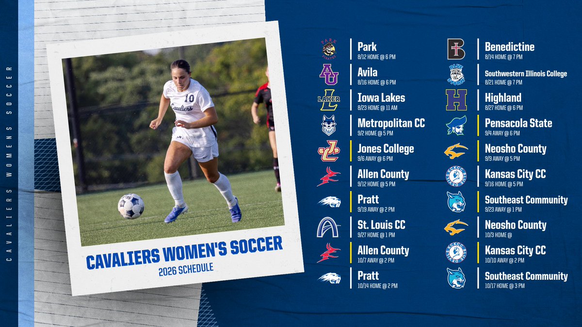 JCCCWsoccer's tweet photo. Get ready! The Cavaliers Women's Soccer 2026 Schedule is here! https://t.co/TPsN192Hcm