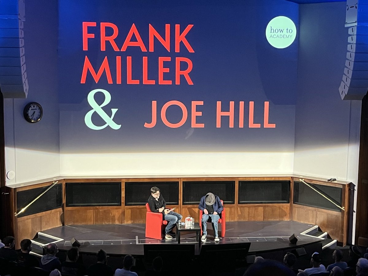 KellySmithEsq's tweet photo. What a thrill to see my fave all-time comics creator, the iconic @FrankMillerInk, in convo at the @RGS with the (also ace) Joe Hill last night! Got to wish the great man well and get my copy of Push the Wall signed. Grand seeing it in the company of uber-DD fan Matt Smylie too! https://t.co/3az7AZwsWp