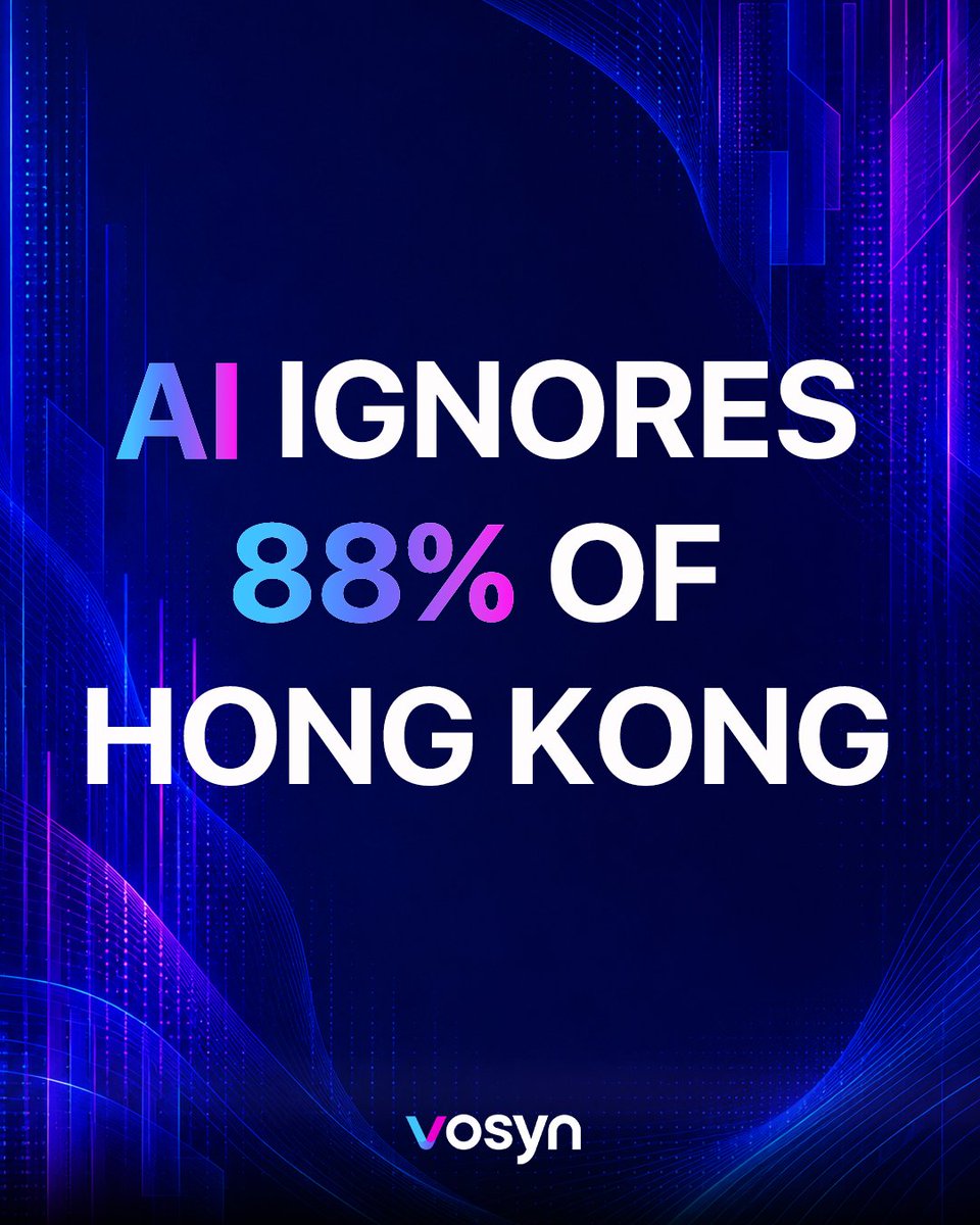 thevosynai's tweet photo. AI ignores 88% of Hong Kong.

The city speaks Cantonese. Most voice AI speaks Mandarin and English. Three languages, two scripts, one gap.

Full report: https://t.co/BrQ678ywxH https://t.co/At1YlPd1Tp