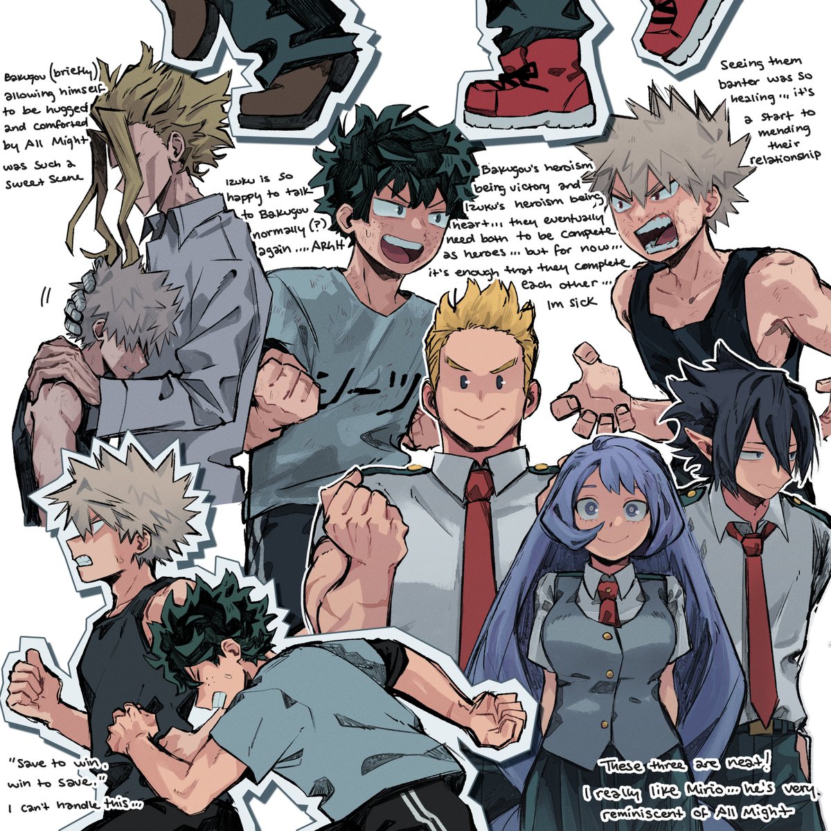 seirxi's tweet photo. post-watch drawings for eps 60-63 (mostly 61) of bnha! officially finished with season 3

episode 61 was such great payoff to 3 seasons worth of building tension. It was so cathartic and I can't wait to see how bakugou and izuku's relationship develops from here on out https://t.co/L6lz32HbhX