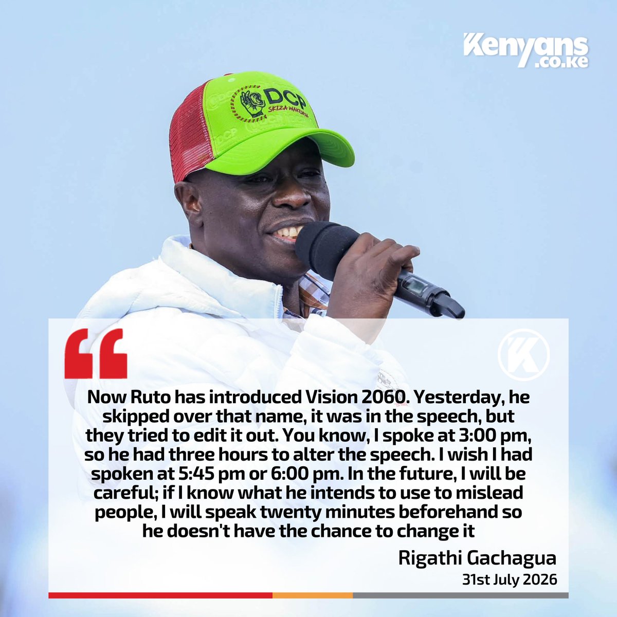 Kenyans's tweet photo. Now Ruto has introduced Vision 2060. Yesterday, he skipped over that name, it was in the speech, but they tried to edit it out - Gachagua https://t.co/CBdKQ4dyJe